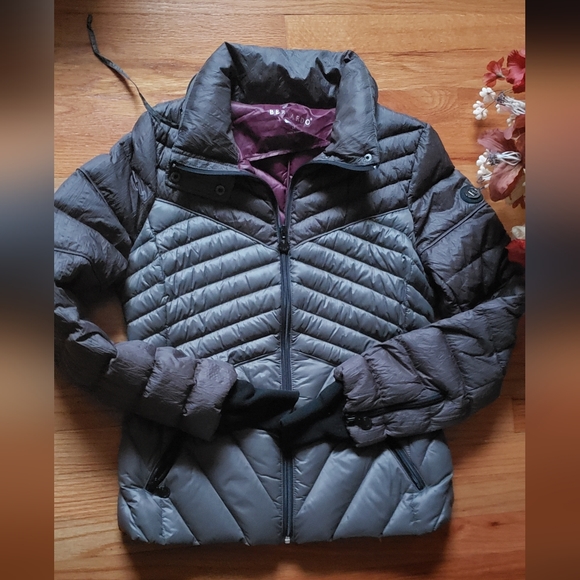 Bernardo Puffer Jacket  GREEN Hidden Hood Quilted Down Feather Coat Women's med - Picture 2 of 9